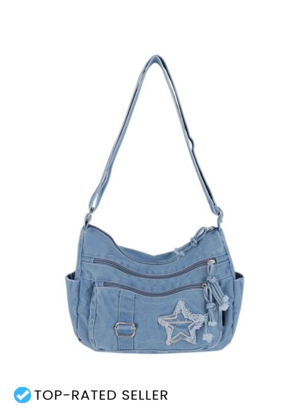 Y2K Denim Crossbody Bag, Vintage Grunge Jean Purse, Multi Pocket Hobo Shoulder